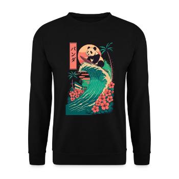 Panda Bear Animal Japanese Surfing Flower Sunset - Unisex Sweatshirt - black - Front - Alina (178cm) & Michal (187cm)