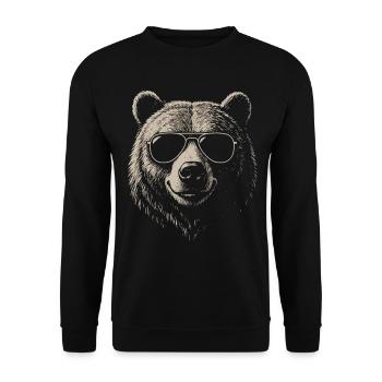 Bear Illustration Sunglasses Cool Vintage - Unisex Sweatshirt - black - Front - Alina (178cm) & Michal (187cm)
