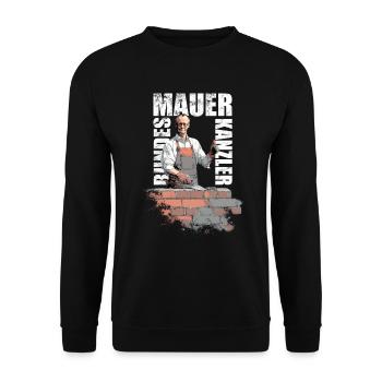 Merz - Bundeskanzler - Brandmauer gegen rechts - Unisex Pullover - Schwarz - Vorne - Alina (178cm) & Michal (187cm)
