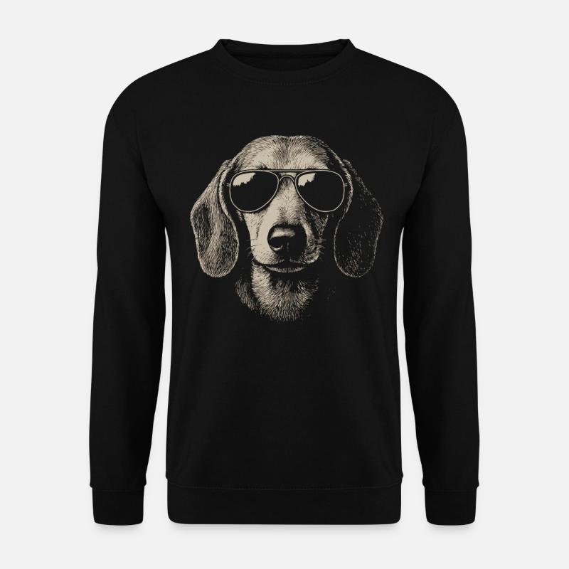 Coole Dackel Hund Pilotenbrille Skizze - Unisex Pullover - Schwarz