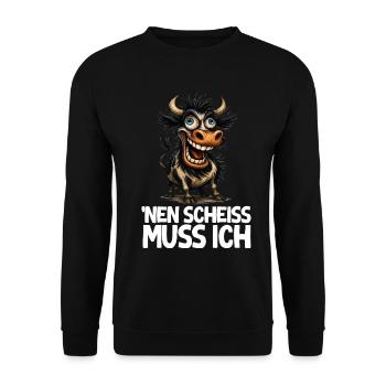 lustige Kuh Cartoon Humor Spruch - Unisex Pullover - Schwarz - Vorne - Alina (178cm) & Michal (187cm)