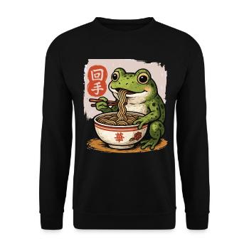 grenouille de dessin animé mangeant un bol de ramen de la nourriture asiatique - Sweat-shirt Unisexe - noir - Devant - Alina (178cm) & Michal (187cm)