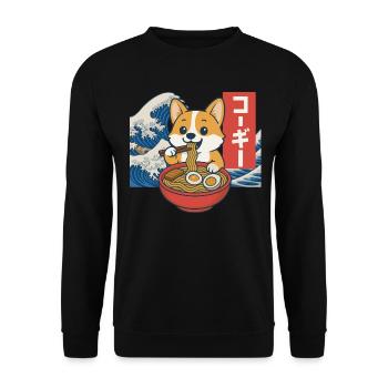 Corgi Eating Ramen Japanese Wave Art - Unisex Sweatshirt - black - Front - Alina (178cm) & Michal (187cm)