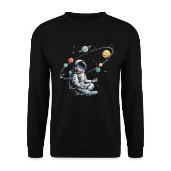 Astronaut Meditation Space Planets Orbit - Unisex Sweatshirt - black - Front - Alina (178cm) & Michal (187cm)