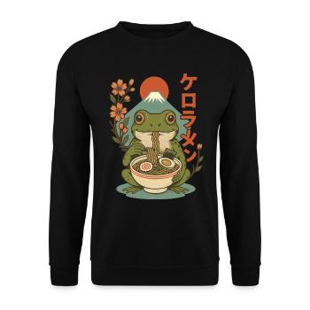 Frosch Esst Ramen Japanischer Mt. Fuji Kirschblüten - Unisex Pullover - Schwarz - Vorne - Alina (178cm) & Michal (187cm)