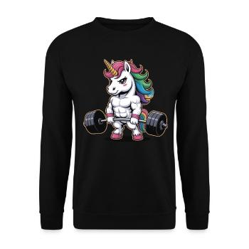 Muskulöses Einhorn Gewichtheben Fitnessstudio Fitness Workout - Unisex Pullover - Schwarz - Vorne - Alina (178cm) & Michal (187cm)