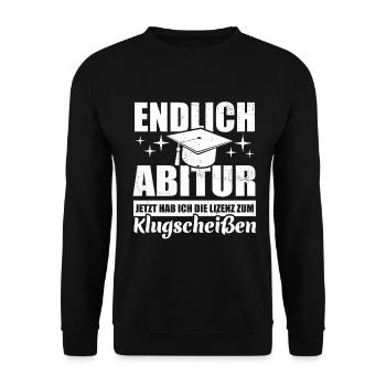 Endlich Abitur - Lizenz zum Klugscheißen - Unisex Pullover - Schwarz - Vorne - Alina (178cm) & Michal (187cm)