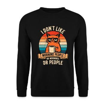 I don't like Morning People - Cat with Coffee - Unisex Sweatshirt - black - Front - Alina (178cm) & Michal (187cm)