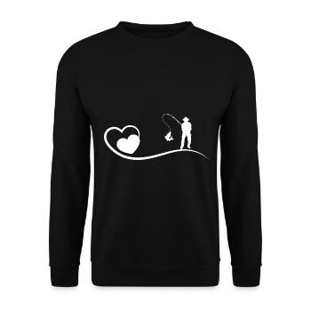 Heart and Fishing - - Unisex Sweatshirt - black - Front - Alina (178cm) & Michal (187cm)