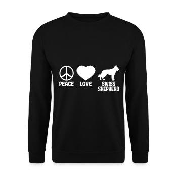White Swiss Shepherd - Peace Love - Unisex Sweatshirt - black - Front - Alina (178cm) & Michal (187cm)