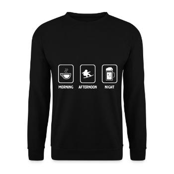 Morgens Nachmittags Nacht und Snowboarding - (2) - Unisex Pullover - Schwarz - Vorne - Alina (178cm) & Michal (187cm)