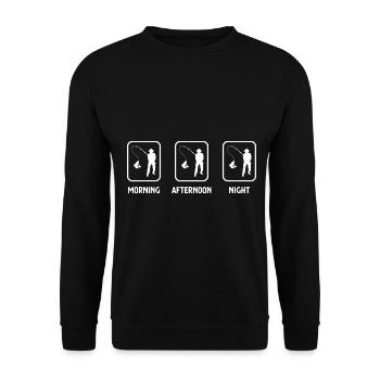 Morgen, Nachmittag, Nacht und Angeln - (3) - Unisex Pullover - Schwarz - Vorne - Alina (178cm) & Michal (187cm)
