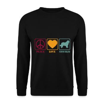 T-shirt chien de Terre-Neuve - Peace Love - Sweat-shirt Unisexe - noir - Devant - Alina (178cm) & Michal (187cm)