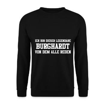 Burghardt Name Design - Unisex Pullover - Schwarz - Vorne - Alina (178cm) & Michal (187cm)