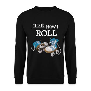 Rollschuhe Retro 70er Jahre - So rolle ich - Unisex Pullover - Schwarz - Vorne - Alina (178cm) & Michal (187cm)