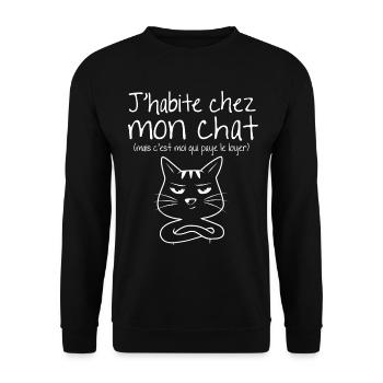 J'habite chez mon chat mais... - Sweat-shirt Unisexe - noir - Devant - Alina (178cm) & Michal (187cm)