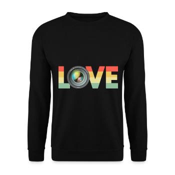 Photography Camera Lens Retro Love - Unisex Pullover - Schwarz - Vorne - Alina (178cm) & Michal (187cm)