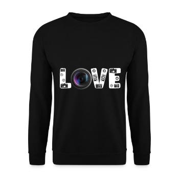 Photography Camera Lens Retro Love - Unisex Pullover - Schwarz - Vorne - Alina (178cm) & Michal (187cm)