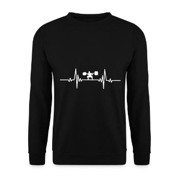 Heartbeat Mann schweres Gewicht heben - Unisex Pullover - Schwarz - Vorne - Alina (178cm) & Michal (187cm)