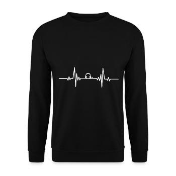 Heartbeat kleiner schwarzer Kopfhörer - Unisex Pullover - Schwarz - Vorne - Alina (178cm) & Michal (187cm)