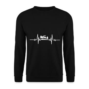 Herzschlag Wald und Hirsch - Unisex Pullover - Schwarz - Vorne - Alina (178cm) & Michal (187cm)