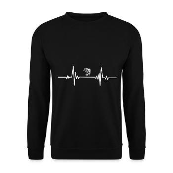 Herzschlag kleiner Fisch - Unisex Pullover - Schwarz - Vorne - Alina (178cm) & Michal (187cm)