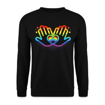 CSD LGBT Hände formen Regenbogen Herz Pride - Unisex Pullover - Schwarz - Vorne - Alina (178cm) & Michal (187cm)