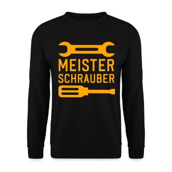 Meister Schrauber lustige Handwerker Sprüche - Unisex Pullover - Schwarz - Vorne - Alina (178cm) & Michal (187cm)