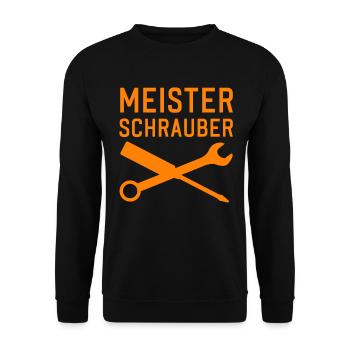 Meister Schrauber lustige Handwerker Sprüche - Unisex Pullover - Schwarz - Vorne - Alina (178cm) & Michal (187cm)