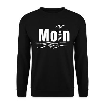 Moin mit Leuchtturm und Möwe - Maritimes Design - Unisex Pullover - Schwarz - Vorne - Alina (178cm) & Michal (187cm)