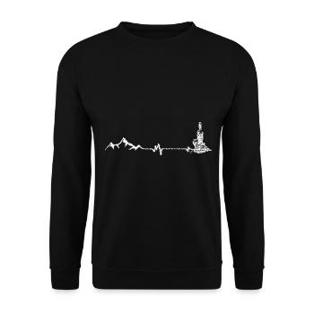 Herzschlag - Wein - Berg - (5) - Unisex Pullover - Schwarz - Vorne - Alina (178cm) & Michal (187cm)