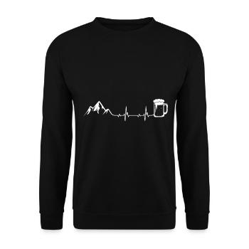 Heartbeat Mountains and Beer - (B.k.w) - Unisex Sweatshirt - black - Front - Alina (178cm) & Michal (187cm)