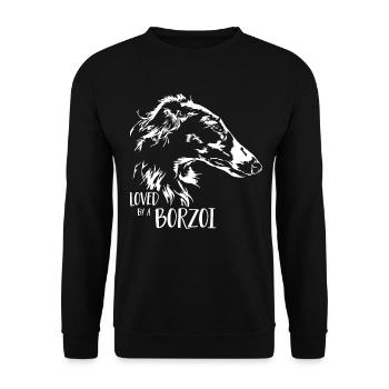 BARSOI loved by a BORZOI Hundespruch Wilsigns - Unisex Pullover - Schwarz - Vorne - Alina (178cm) & Michal (187cm)