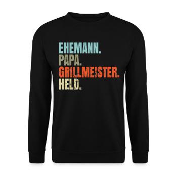 Ehemann Papa Grillmeister Held: Vintage Geschenk - Unisex Pullover - Schwarz - Vorne - Alina (178cm) & Michal (187cm)