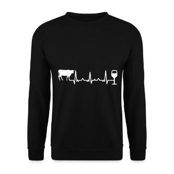 Herzschlagwein und Kuh - - Unisex Pullover - Schwarz - Vorne - Alina (178cm) & Michal (187cm)