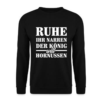 Ruhe ihr Narren der König will Hornussen - Unisex Pullover - Schwarz - Vorne - Alina (178cm) & Michal (187cm)