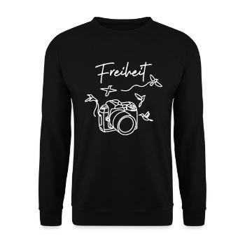 splattered Camera Freiheit - Unisex Pullover - Schwarz - Vorne - Alina (178cm) & Michal (187cm)