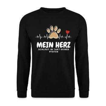 MEIN HERZ schlägt ... Pfote Hunde HUND - Unisex Pullover - Schwarz - Vorne - Alina (178cm) & Michal (187cm)