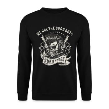 SSD Biker - we are the good guys - Skull Born 1966 - Unisex Pullover - Schwarz - Vorne - Alina (178cm) & Michal (187cm)