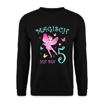 Fee Kinder Geburtstag 5 Jahre Mädchen Feen - Unisex Pullover - Schwarz - Vorne - Alina (178cm) & Michal (187cm)