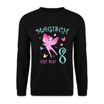 Fee Kinder Geburtstag 8 Jahre Mädchen Feen - Unisex Pullover - Schwarz - Vorne - Alina (178cm) & Michal (187cm)