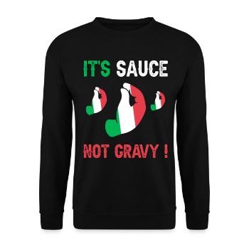 Italienische Ausdrucks-Humor-Soße - Unisex Pullover - Schwarz - Vorne - Alina (178cm) & Michal (187cm)