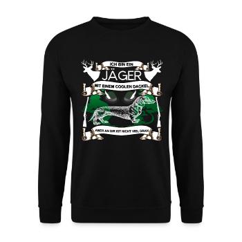 ICH BIN EIN JÄGER MIT EINEM COOLEN DACKEL - Unisex Pullover - Schwarz - Vorne - Alina (178cm) & Michal (187cm)
