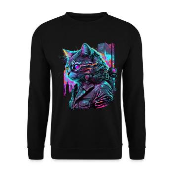 Synthwave Cat Cats 80s Cadeau - Sweat-shirt Unisexe - noir - Devant - Alina (178cm) & Michal (187cm)