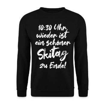 10:30 Uhr Wieder Ist Ein Schöner Skitag Zu Ende! - Unisex Pullover - Schwarz - Vorne - Alina (178cm) & Michal (187cm)