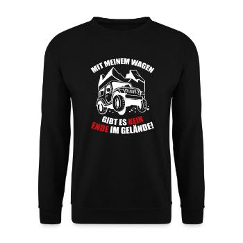 Mit meinem Wagen gibt es kein Ende im Gelände! - Unisex Pullover - Schwarz - Vorne - Alina (178cm) & Michal (187cm)