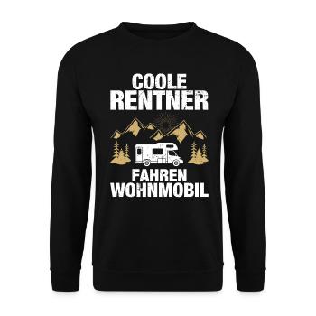 Coole Rentner Wohnmobil Camping Camper Wohnwagen - Unisex Pullover - Schwarz - Vorne - Alina (178cm) & Michal (187cm)