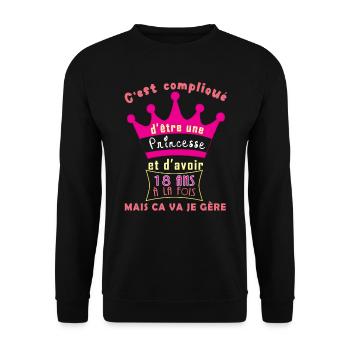 Princesse Et D'Avoir 18 Ans à la fois Mais ça va - Sweat-shirt Unisexe - noir - Devant - Alina (178cm) & Michal (187cm)