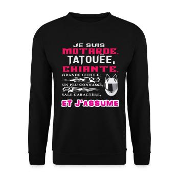 Motarde, Tatouée, Chiante, Grande Gueule, un peu c - Sweat-shirt Unisexe - noir - Devant - Alina (178cm) & Michal (187cm)