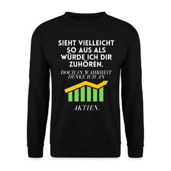 Aktien Aktieninvestor Finanzen Lustige Sprüche - Unisex Pullover - Schwarz - Vorne - Alina (178cm) & Michal (187cm)